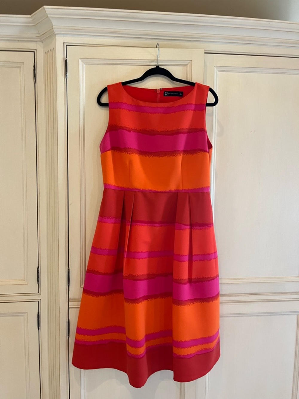 New York & Company Orange and Pink Sleeveless Fit & Flare Midi Dress